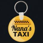 Nana's Taxi Service Keychain<br><div class="desc">Nana busy driving the grandkids around enough to warrant recognition as a taxi service? This is the perfect,  funny gift for her. Yellow and black taxi-style emblem with words,  Nana's Taxi" in black" features digitally rendered highlight and checkered pattern icon above title.</div>
