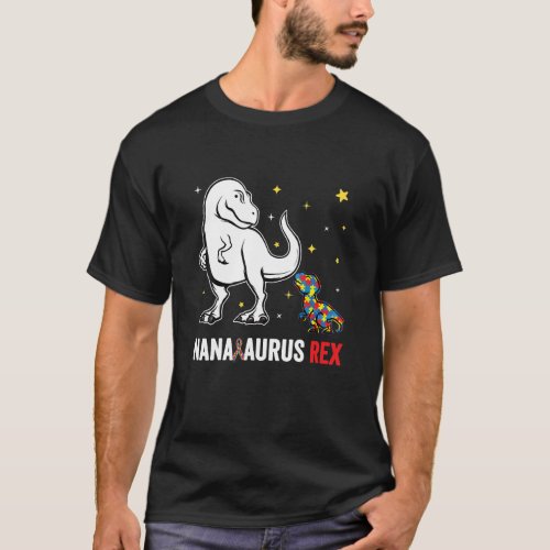 NanaSaurus Rex Nana And Kids Funny Autism Awarenes T_Shirt