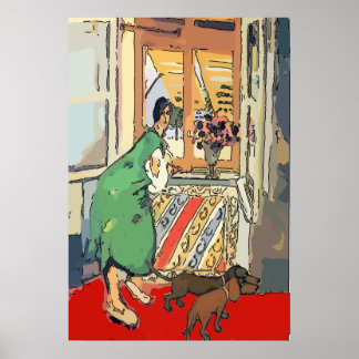 Nancy at Window with dogs Poster