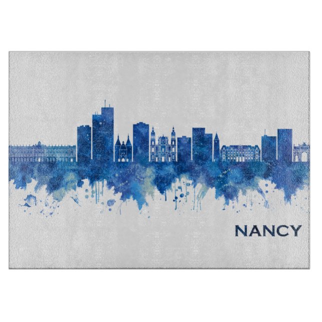 Nancy France Skyline Blue Cutting Board (Front)