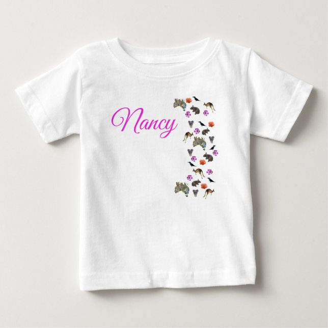 Nancy, Name,  With Australian Wildlife,  Baby T-Shirt (Front)