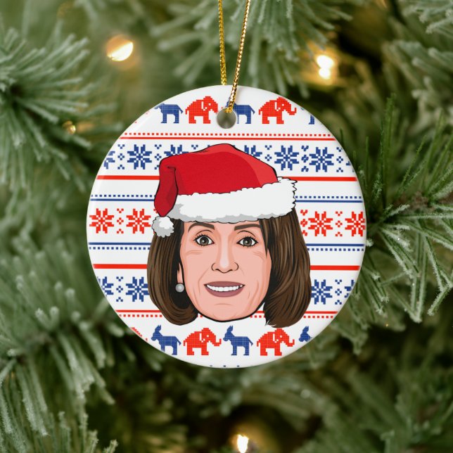 NANCY PELOSI Christmas Ceramic Ornament (Tree)