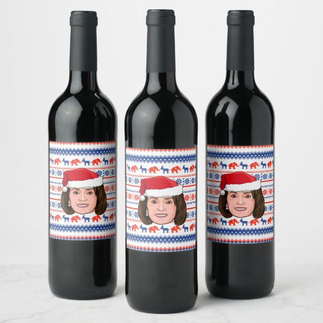 NANCY PELOSI Christmas Wine Label (Bottles)