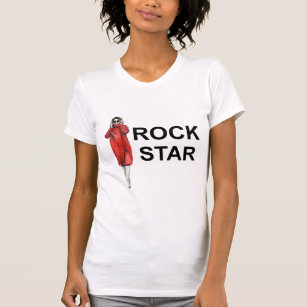 Nancy Pelosi in a red coat Rock Star t-shirt