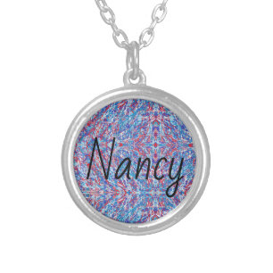Nancy retro style font and abstract art background silver plated necklace