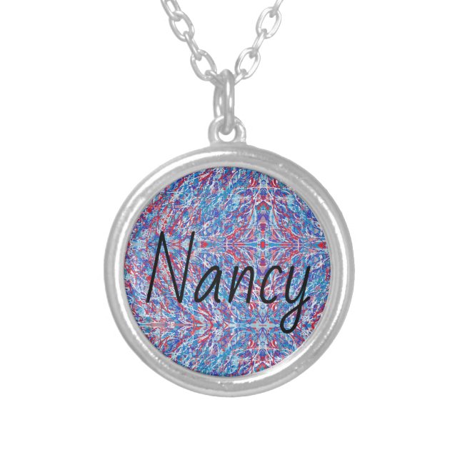 Nancy retro style font and abstract art background silver plated necklace (Front)