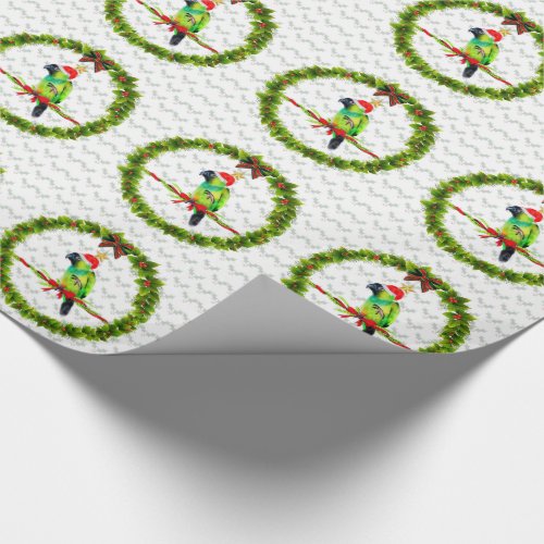 Nanday Concure Parrot in Santa Hat for Christmas Wrapping Paper