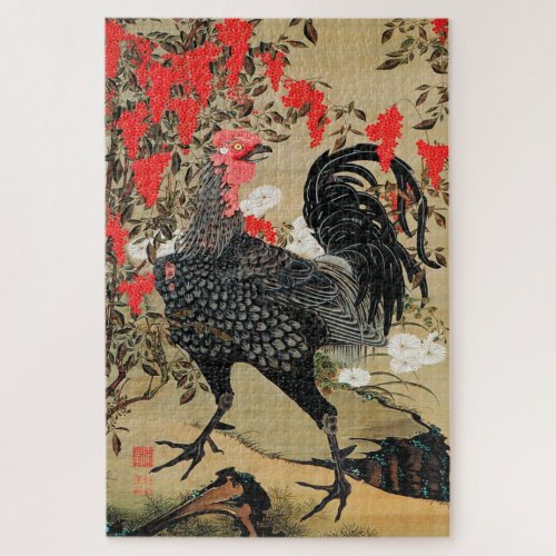 Nandina and Rooster Illustration by Ito Jakuchu Jigsaw Puzzle