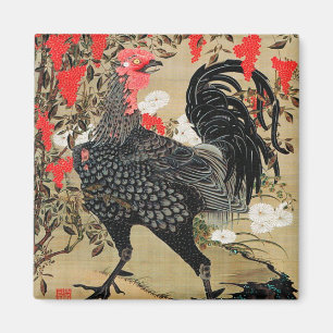 Nandina and Rooster Illustration by Ito Jakuchu Magnet