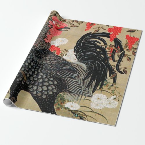 Nandina and Rooster Illustration by Ito Jakuchu Wrapping Paper