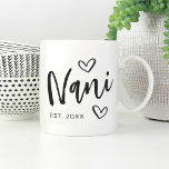 Nani Year Established Grandma Coffee Mug<br><div class="desc">Create a sweet keepsake for grandma with this simple design that features "Nani" in hand sketched script lettering accented with hearts. Personalize with the year she became a grandmother for a cute Mother's Day or pregnancy announcement gift.</div>