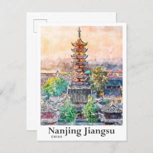 Nanjing Jiangsu China Watercolor Sketch Hand Drawn Postcard