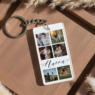 Nanna Script   Grandchildren Photo Grid Collage Keychain