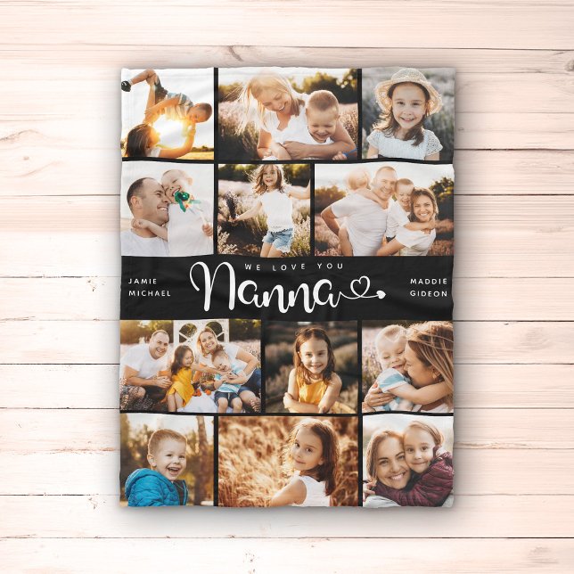 Nanna We Love you Hearts Modern Photo Collage Fleece Blanket (Creator Uploaded)