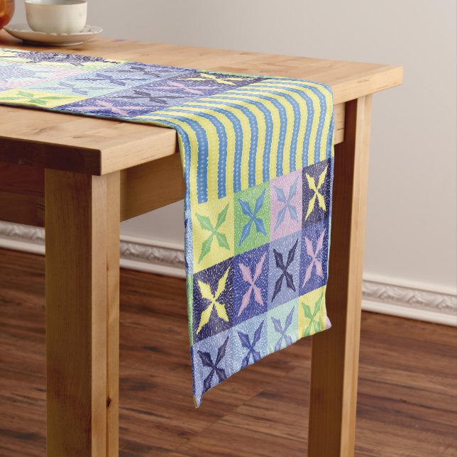 Nanna's Pretty Faux Knit Crochet Blanket Pattern Short Table Runner (In Situ)