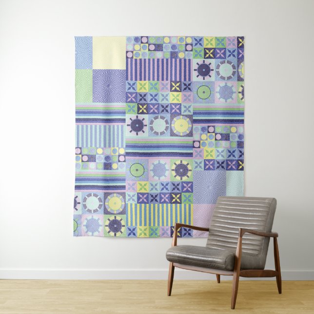 Nanna's Pretty Faux Knit Crochet Blanket Pattern Tapestry (In Situ)