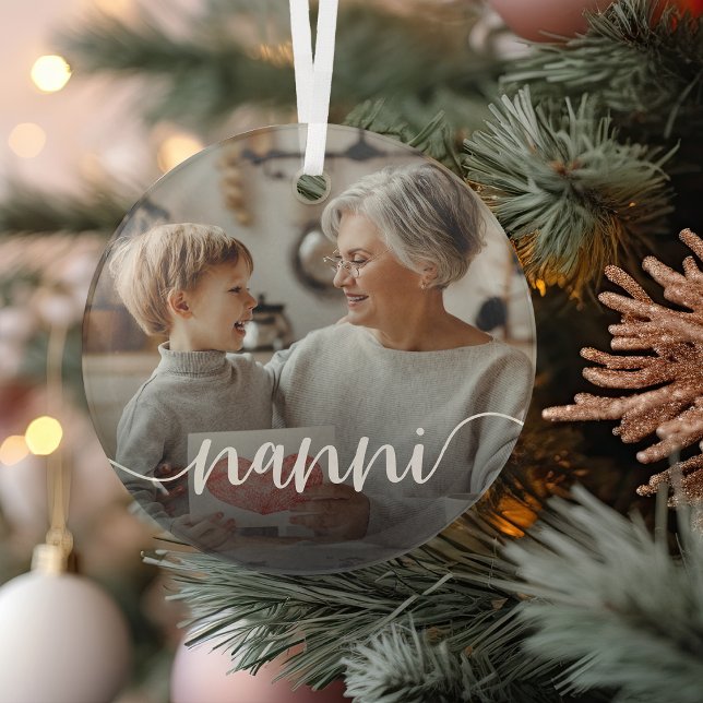 Nanni Grandma Script Overlay Glass Ornament (Creator Uploaded)
