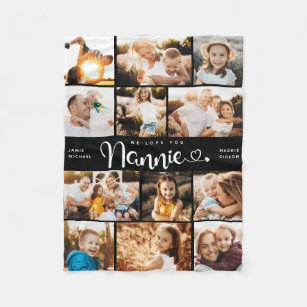 Nannie We Love you Hearts Modern Photo Collage Fle Fleece Blanket