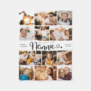 Nannie We Love you Hearts Modern Photo Collage Fleece Blanket