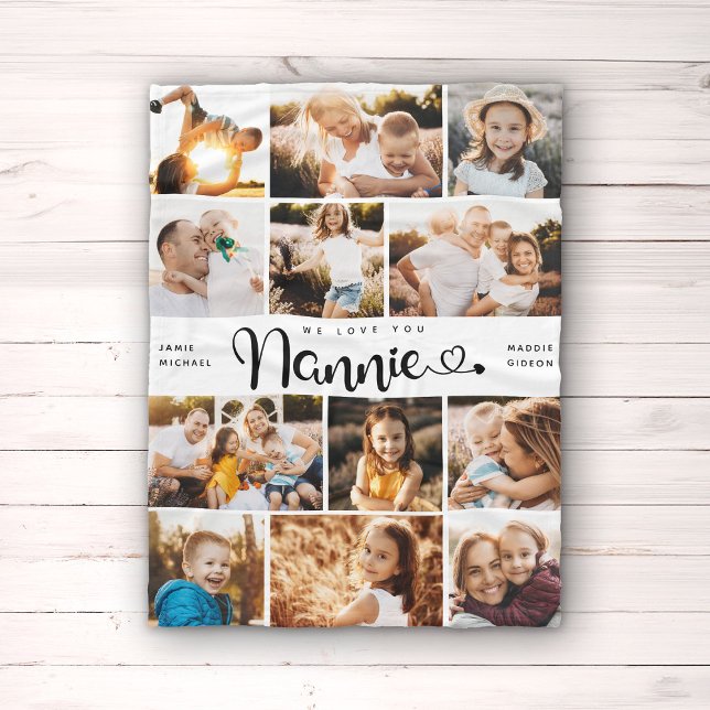 Nannie We Love you Hearts Modern Photo Collage Fleece Blanket (Creator Uploaded)