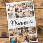 Nannie We Love you Hearts Modern Photo Collage Kitchen Towel<br><div class="desc">We love you Nannie! Cute, modern custom family photo collage kitchen towel to show grandma how much she's loved. We love this hand lettered script design with heart flourishes, making this a heartfelt keepsake gift for a beloved grandparent. Personalize with 12 favorite pictures and your personal message and names. Available...</div>