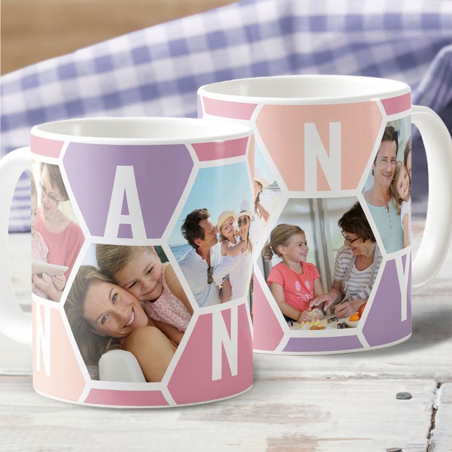 Nanny 5 Photo Editable 5 Letter Honeycomb Coffee Mug (Creator Uploaded)
