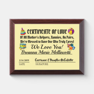 Nanny, Babysitter, Au Pair Award Plaque