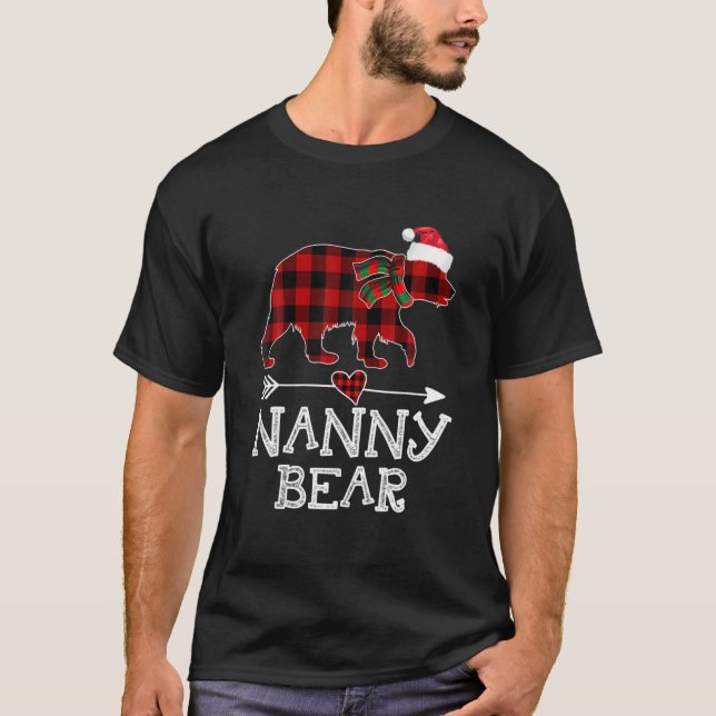 Nanny Bear Christmas Pajama Red Plaid Buffalo Fami T-Shirt (Front)