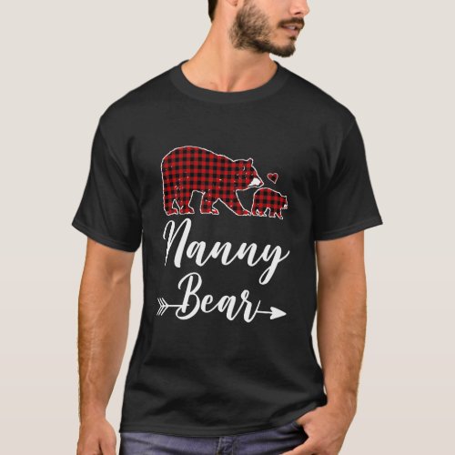 Nanny Bear Christmas Pajama Red Plaid Matching Fam T_Shirt
