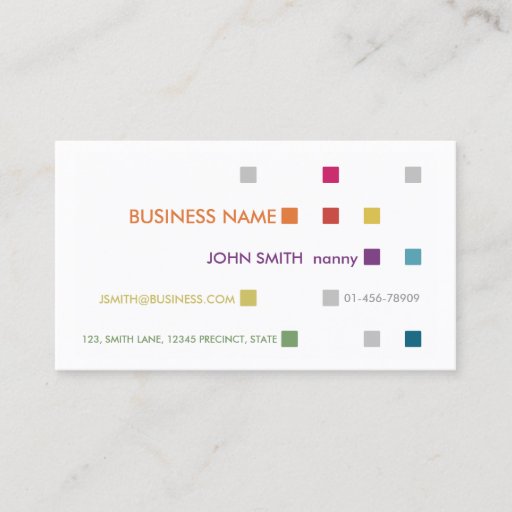 Customizable Nanny Business Card Bright Squares