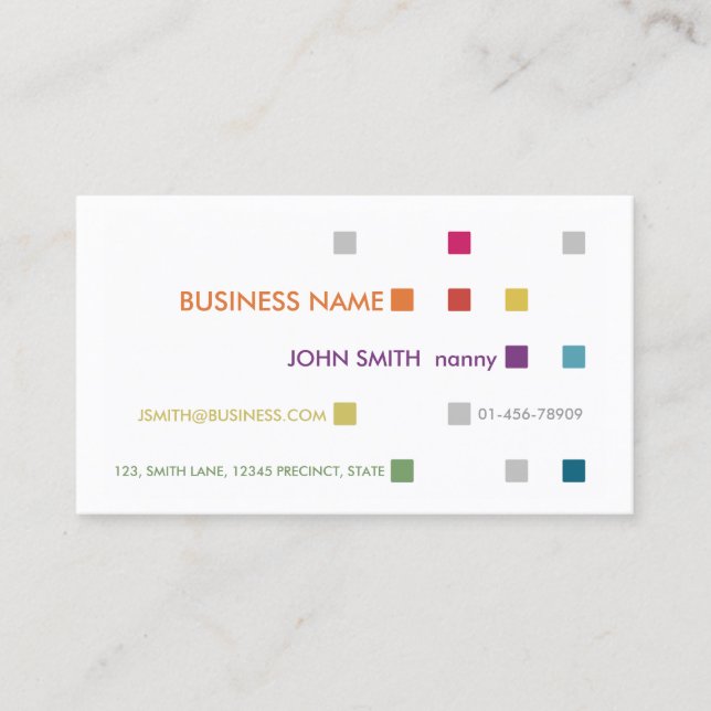 Nanny Business Card Bright Squares (Front)