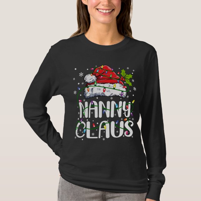 Nanny Claus Christmas Lights Pajama Family Matchin T-Shirt (Front)