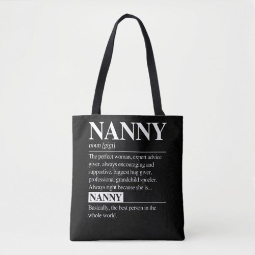 Nanny Definition Grandma Mother Day Gifts Women Tote Bag