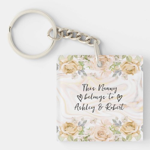 Nanny Grandkids Photo Marble Floral Watercolor Keychain
