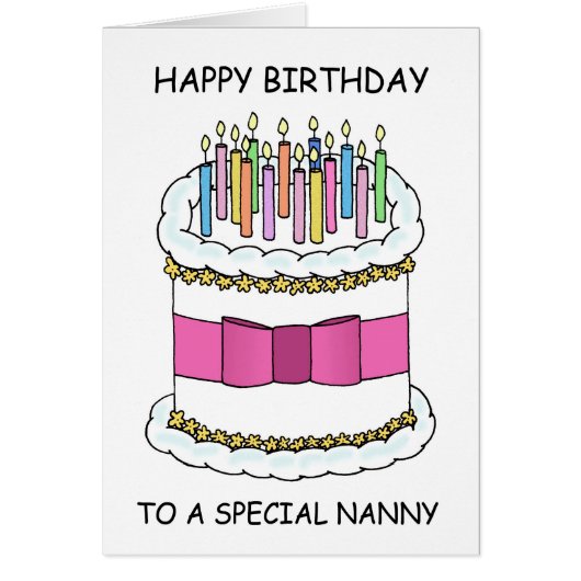 Nanny Happy Birthday Cartoon Cake Cards (Front)