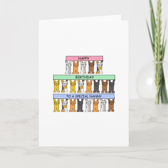 Nanny Happy Birthday Cartoon Cats Card (Front)