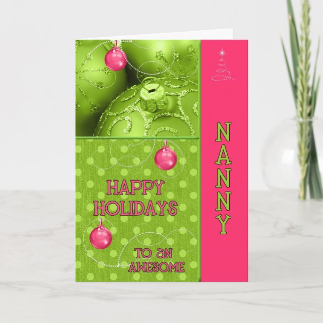 Nanny Modern Girly Hot Pink Holiday Card (Front)