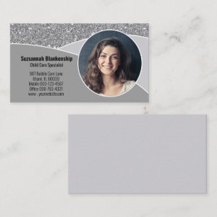 Nanny Professional Photo Faux Silver Glitter Business Card