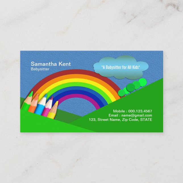 Nanny Super Colorful Pencil Rainbow Business Card (Front)
