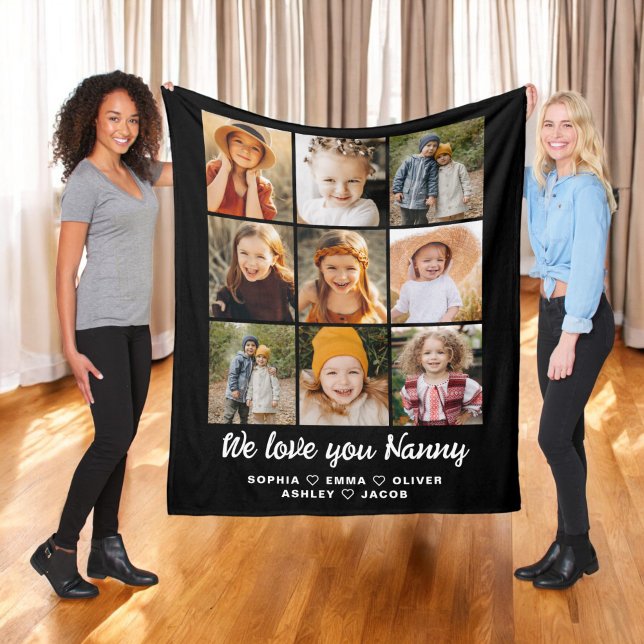 Nanny We love you 9 photo collage Fleece Blanket (Creator Uploaded)