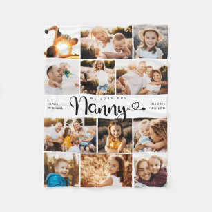 Nanny We Love you Hearts Modern Photo Collage Fleece Blanket