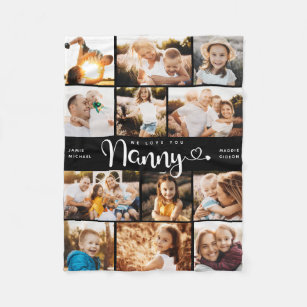 Nanny We Love you Hearts Modern Photo Collage Fleece Blanket