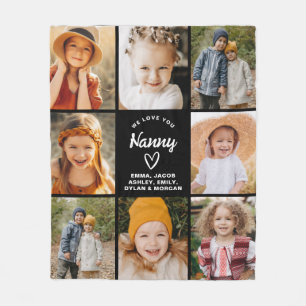 Nanny We Love you Hearts Modern Photo Collage Fleece Blanket