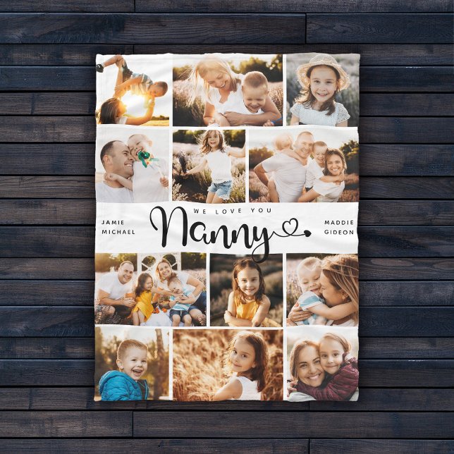 Nanny We Love you Hearts Modern Photo Collage Fleece Blanket (Creator Uploaded)