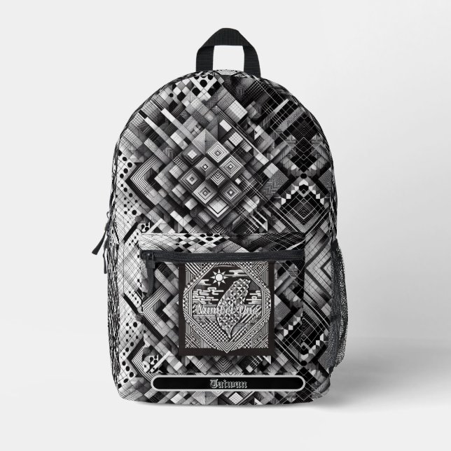 Nanometer Plaid Geometric Country Taiwan Monogram  Printed Backpack (Front)