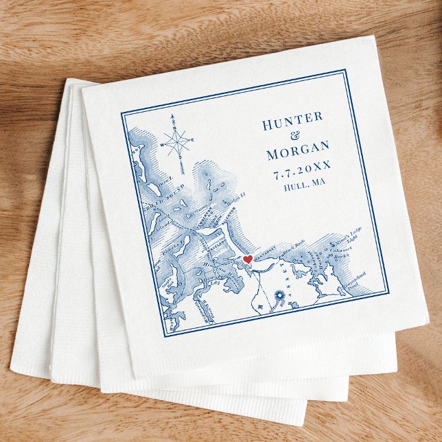 Nantasket Beach Resort Hull MA Map Elegant Wedding Napkins (Hull Massachusetts Map Custom Cocktail Napkins for an elegant Nantasket Beach Resort Wedding)