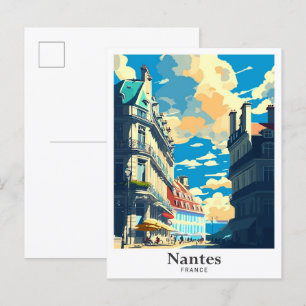 Nantes France Art Vintage Travel Illustration Postcard