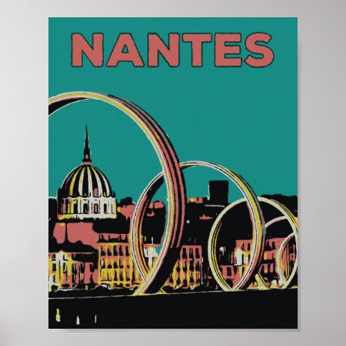 Nantes France view of the city by night Poster