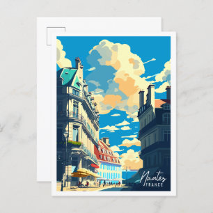 Nantes France vintage travel illustration Postcard