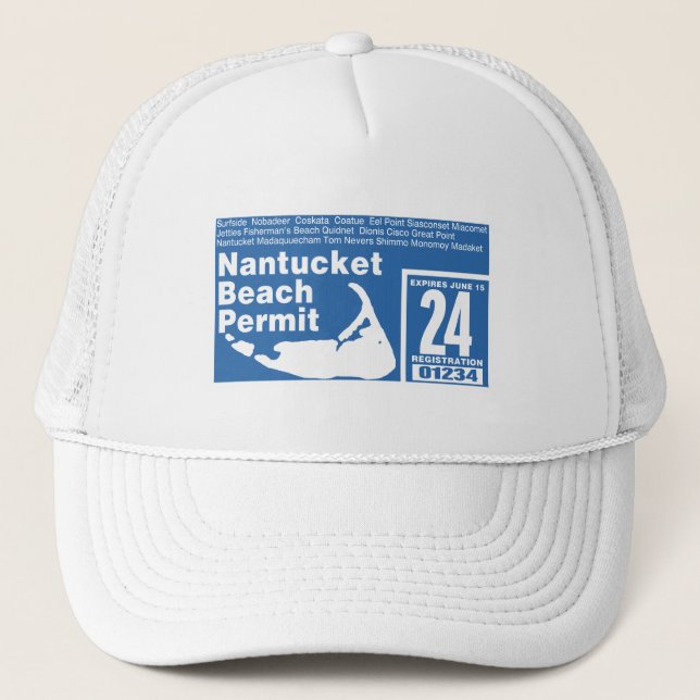 Nantucket Beach Permit 2024 blue Trucker Hat (Front)